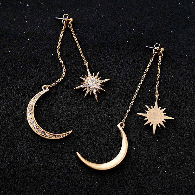 goldfarben mit blauem Kristall Mond /& Stern Ohrringe