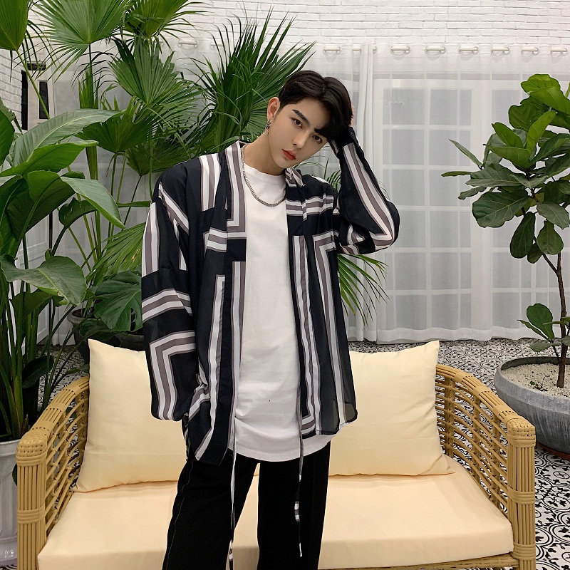 

2019 Spring Summer New Men Thin Long Sleeve Casual Shirt Sunscreen Cardigan Coat Male Kimono Dress Shirt Jacket, 2056