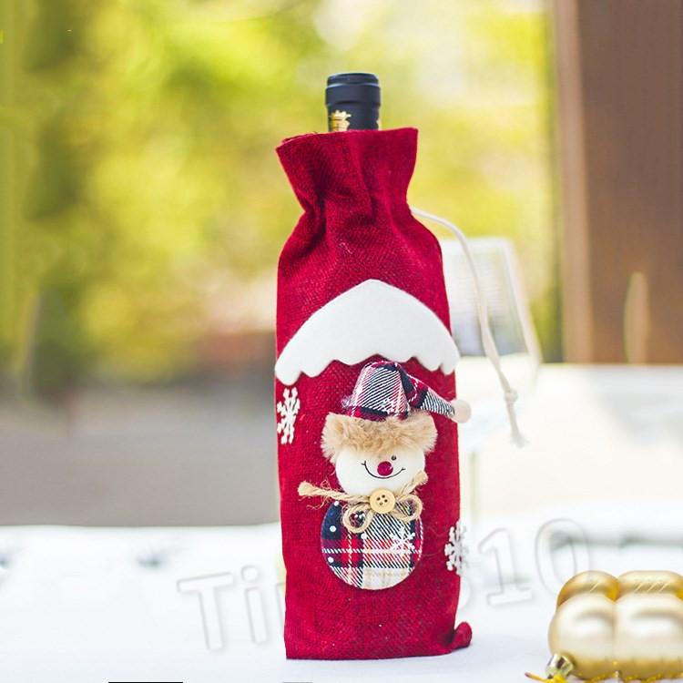 

hot sale Jute Wine Bags Christmas Decoration Santa Claus Ornaments Xmas Champagne Wine Bottle Covers Bag Drawstring bag Partyware T2I5587