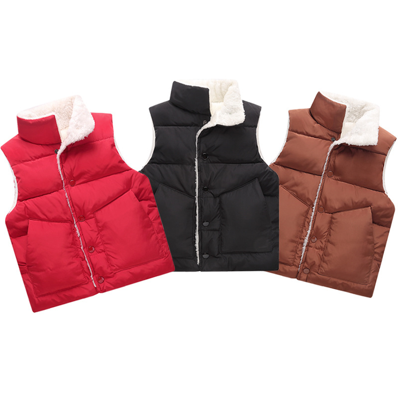 

Autumn winter kids warm vest boy girl Sleeveless Stand collar coat baby toddler fashion sport warm Children lambs wool clothes, Brown