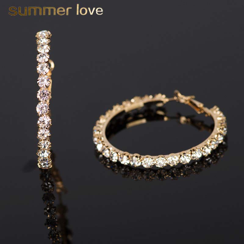 

High Quality Rhinestone Crystal Round Hoop Earring for Women Girls Trendy Gold Silver Plating Dangle Earring Fashion Jewelry Gift