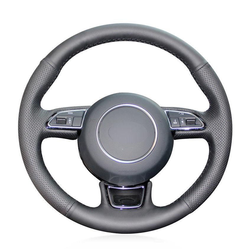 For Audi Audi A1 A3 A5 A7 car steering wheel cover black leather hand-sewn DIY-image-501886610