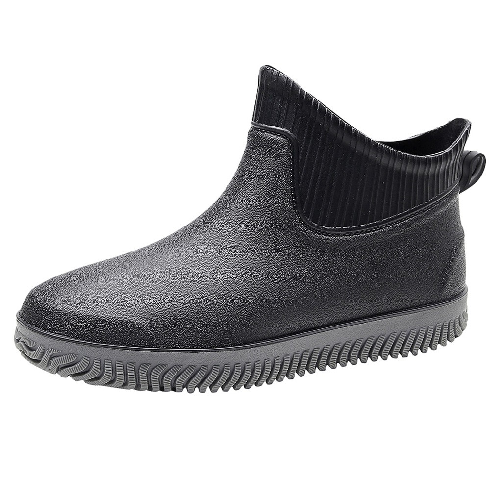 

Men Short Tube Non-Slip Waterproof Shoes Solid Color Black Slip-on Rain Boots Short Booties Fishing Shoes, Blue