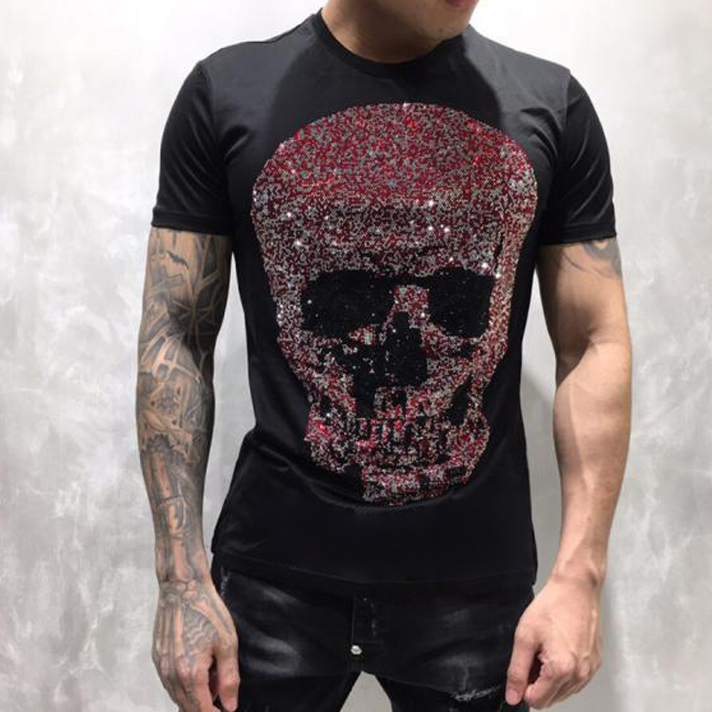 

PP Mens Designer T Shirts Short Sleeve Men Brand Clothing Fashion Rhinestone Big Skull Women T-shirt Male High Quality Cotton Tees 070216, White 1