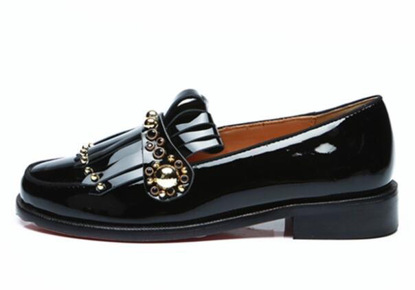 

Men Black Patent Leather Fringe Tassel Shoes Gold Studs Slip-on Loafers Shoes Customized Color Men Party Dress Shoes, Multi
