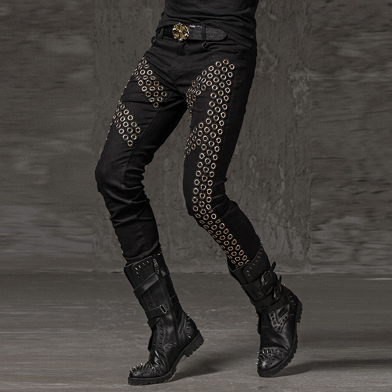 

Men's Fashion Tassels Punk Rock Elastic Skinny Pencil Pants Slim Pants, Punk Tassels, Leather Stretch Pants Men's trousers, Black