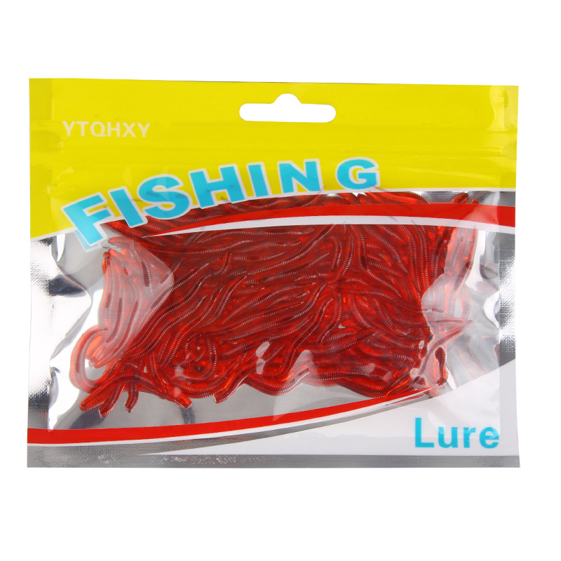 100 Pcs/Lot 3.5cm 0.26g Fishing Baits Soft Lure Red Worms EarthWorm Worms Trout Lures Fishing Tackle Spoon Jigs outdoor-image-552599382