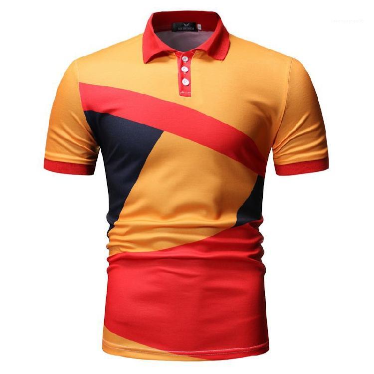 T-shirts pour hommes d'été de couleur contrastée Polos High Street Fashion manches courtes impression numérique Homme Quick Dry