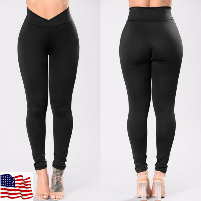 

Women Yoga Fitness Gym Running Jogging Cycling Bike Sexy Casual High Waist Black Stretch Slim Sports Pencil Pants Basic Trousers, As pic