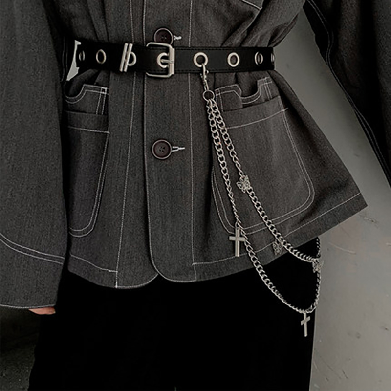 

Punk belt Leather belts for women men chain belt femme fashion cinturon mujer jeans cintos waist riem, Black