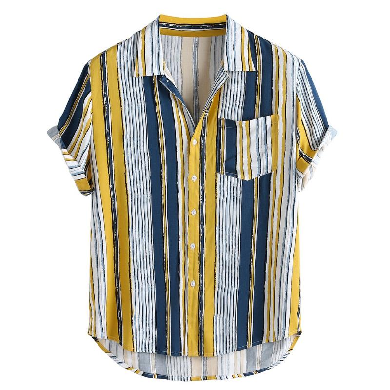 

Men's Shirts Colorful Stripe Summer Short Sleeve Loose Buttons Casual Shirt Blouse Shirts Mens Holiday Vacation Clothing