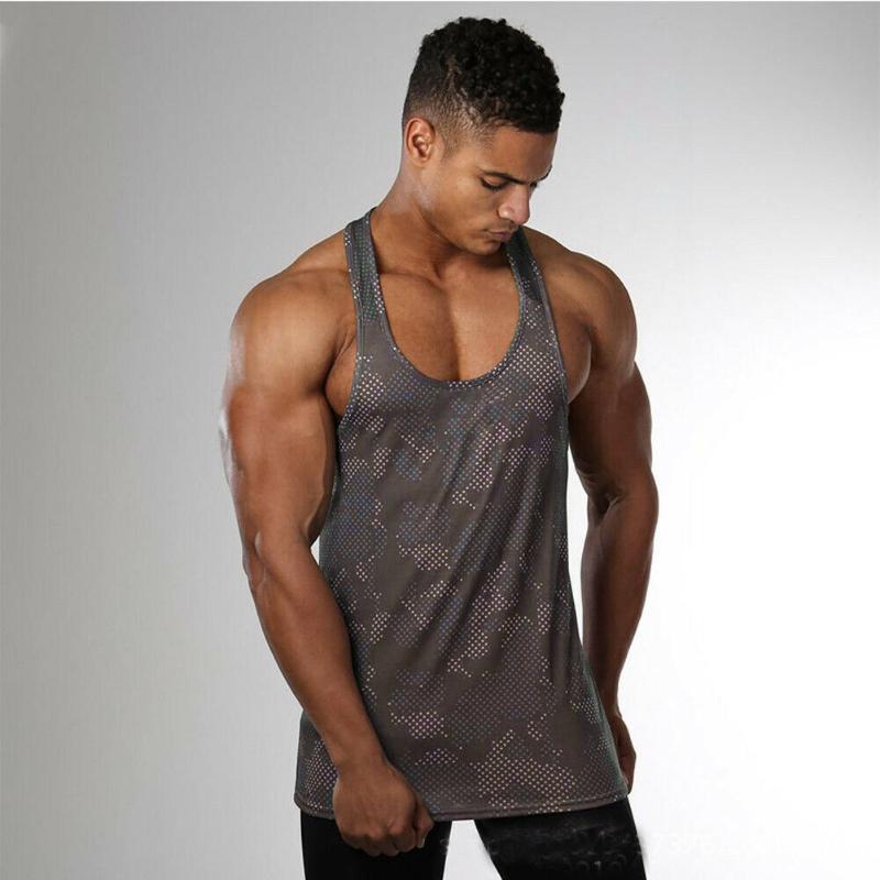 

2020 New Fashion Men Vest Gym Slim Fit Vest Bodybuilding Stringer Tank Tops Muscle Shirts -XXL Printed Sports running, Blue