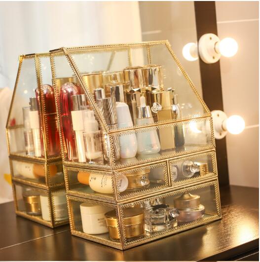 Transparent Glass Cosmetics Storage Drawers Desktop Dressing Table Skin Care Brush Finishing Artifact Placement Shelf-image-475041325