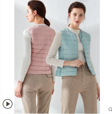 

Thin down Jacket Waistcoat Women's 2019 New Style Autumn And Winter Waistcoat Korean-style Collarless Thin Short Slim Fit down V, As pic