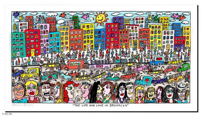 

James Rizzi THE LIFE AND LOVE IN BROOKLYN Home Decor Handpainted Oil painting On Canvas Wall Art Canvas Pictures 191224