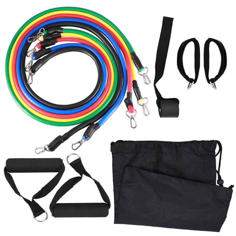 

11pcs Resistance Bands Set Sports Home Fintess Exercise Tube Bands Door Anchor Ankle Straps Cushioned Handles with Carry Bags