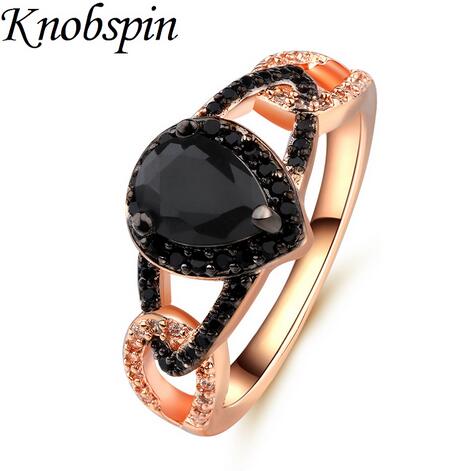 

Simple Stylish Female Drop Shape Black Zircon Ring Creative Hollow Women Rings Wedding Band Jewelry US Size 6-10 anel masculino
