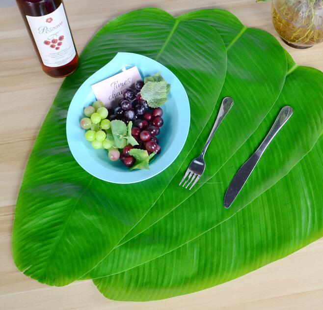 

Hawaiian Party Decor Table Placem Artificial Banana Leaves Single Leaf Tropical Leaves Decorations Safari Party Supplies Creative Leave Mat, Green