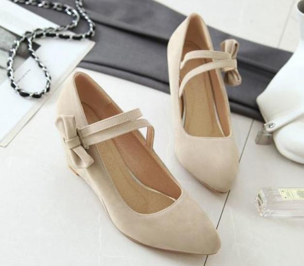 

2019 Women's shoes in Spring and Autumn with New style Slope heel round head bowknot Suede@2167, Black