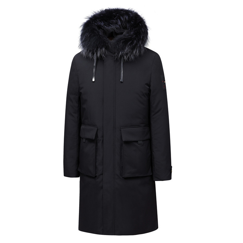

Mens White Duck Down Jacket Middle Long Down Coat Parkas Hoodies Fur Collar Warm Thick Overcoat Snow Tops Plus Size Windbreaker, As pic