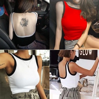

Hong Kong Flavor Sexy Big Lu Back Top Female Summer outfit Wear Big Code Js Leakage Back Small Sling Heart Tide, Black