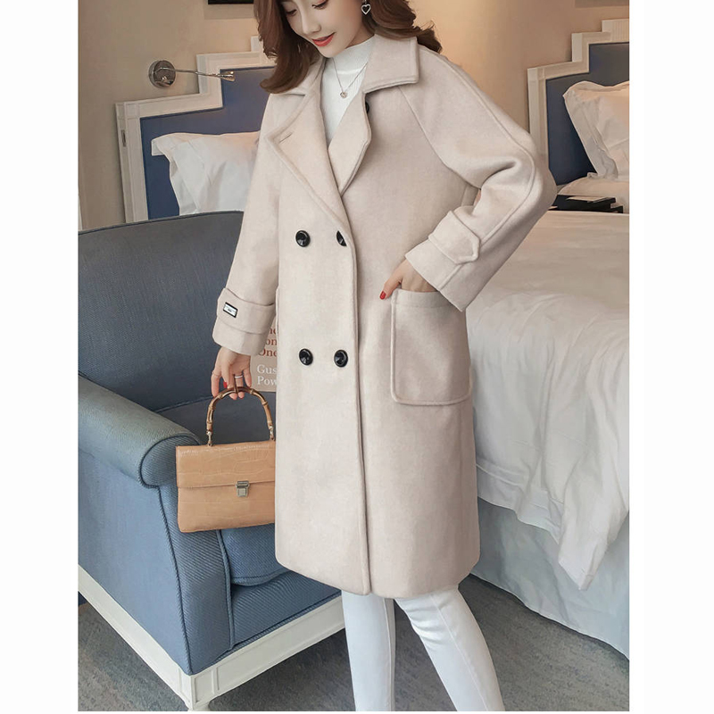 

Bella Philosophy NEW winter korean wool coat ladies solid casual coats double breasted turn-down collar jakects long outwears, Beige