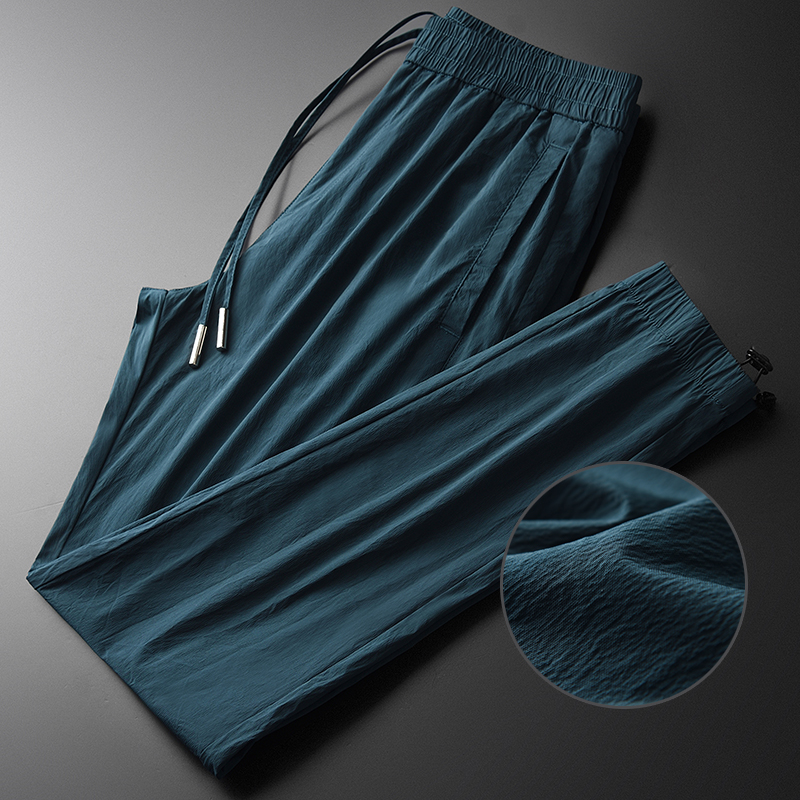 

New Blue Man Pants Luxury Summer Wrinkle Fabric Slim Fit Mens Pants Plus Size 4xl Hight Quality Casual Men Ankle-length, Blue hk-cs19023