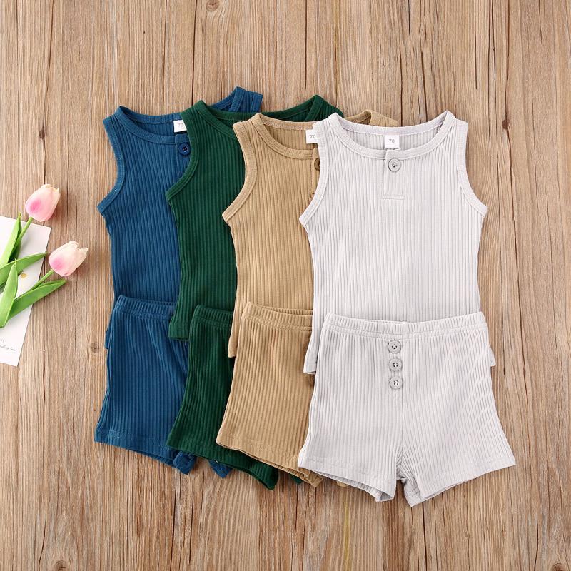 

2PCS Newborn Baby Boy Striped Sleeveless Solid Tops Shorts Pants Outfits Set Clothes 0-12 Months, Blue