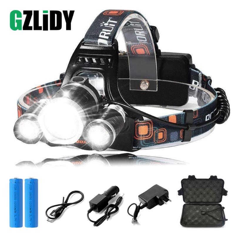 

Super bright LED headlamp 3xT6 led headlight Waterproof fishing lamp 4 lighting modes camping lamp use 18650 battery