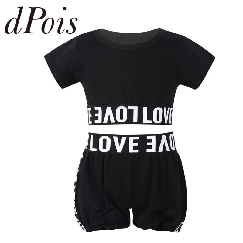

Baby Girls Outfit Short Sleeves Round Neck Crop Top with Shorts Bottoms for Kids Ballet Gymnastics Workout Fitness Sport Suit, Black