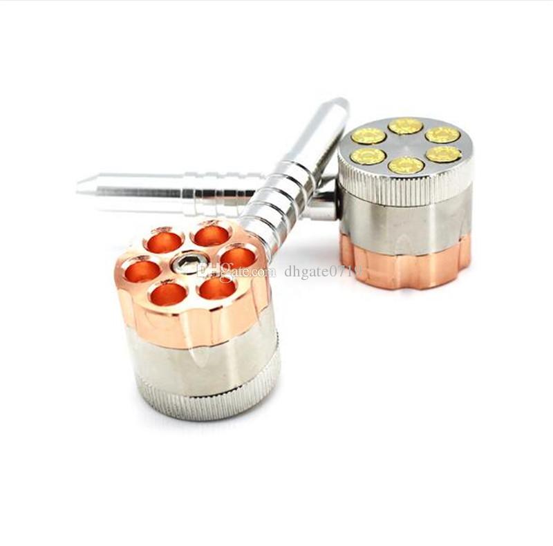 

Double Function Smoking Pipe Herb Grinder Bullet Pipes Dry Tobacco Pipes Smoke Hand Pipe Metal Six Shooter Pipe Revolver Herb Grinder