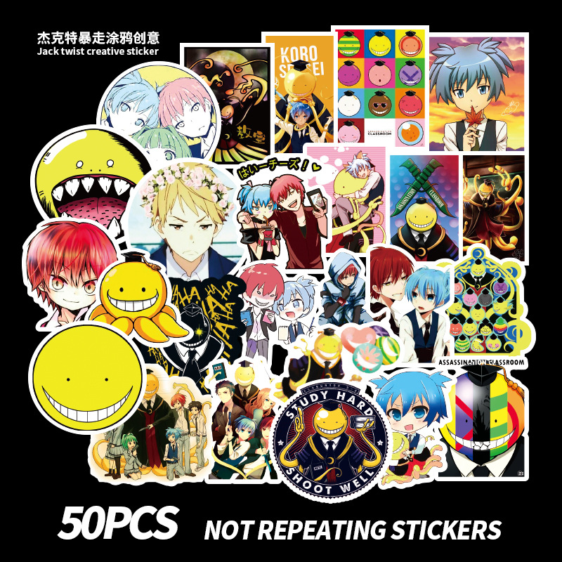 

50 pcs/lot Mixed Skateboard Stickers Assassination Classroom For Car Laptop Helmet Stickers Pad Bicycle Bike Motorcycle PS4 Phone Decal Pvc, Multi colors