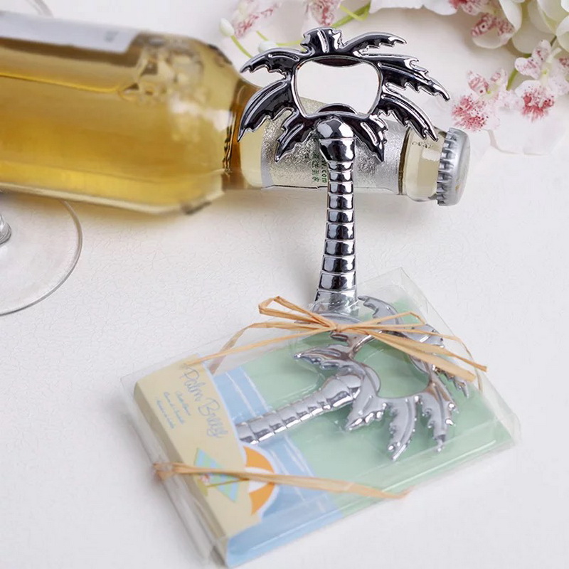

50PCS Palm Breeze Chrome Palm Tree Bottle Opener Silver Metal Coconut Tree Beer Openers Beach Themed Wedding Favors FREE SHIPPING