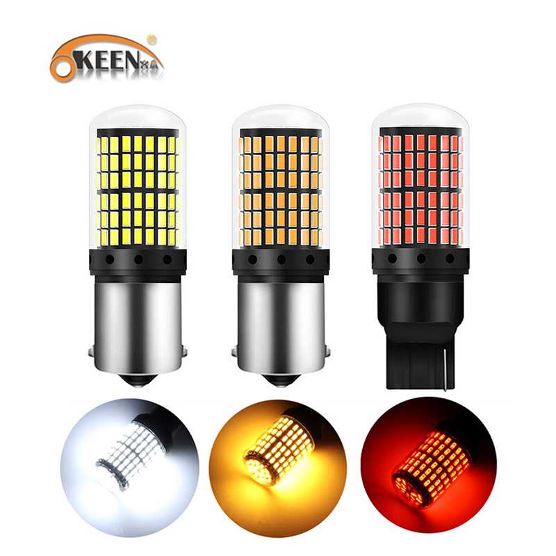 

OKEEN 1pcs Car Turn Signal Light T20 LED Bulbs 3014 144smd LED CanBus No Error 1156 BA15S P21W BAU15S PY21W 7440 Brake Lamps, As pic