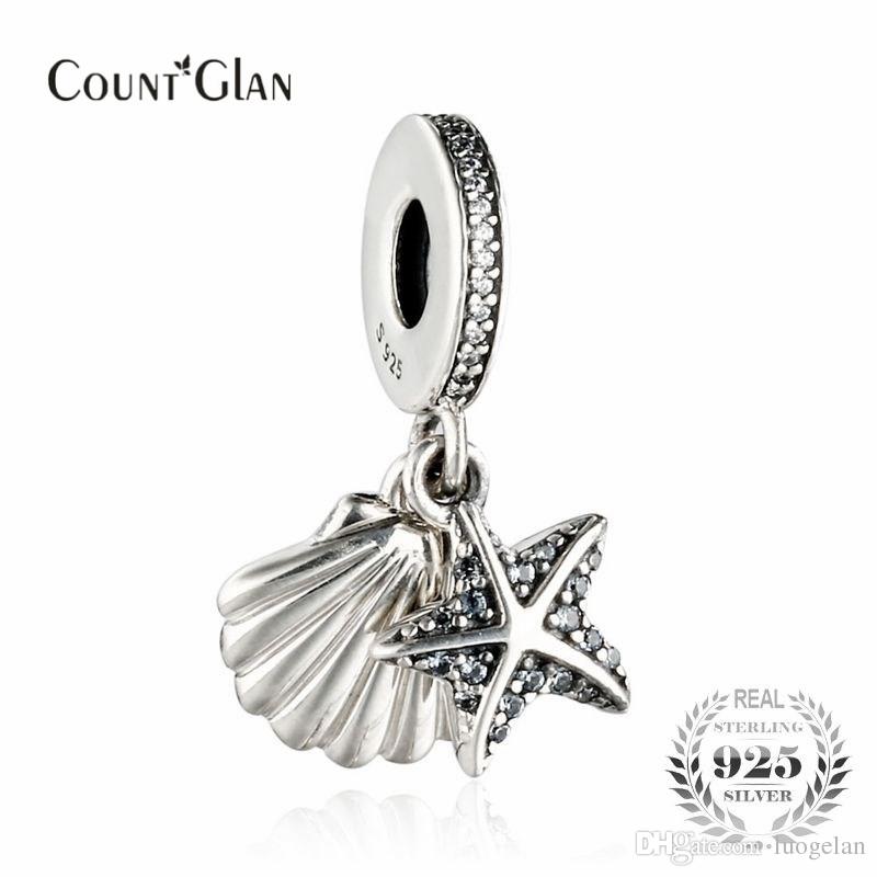 Fit Pandora Bracelet 2017 Summer Tropical Starfish & Sea Shell Hanging Charm Beads For Jewelry Making 925 Sterling Silver Charm Bracelets-image-441923825