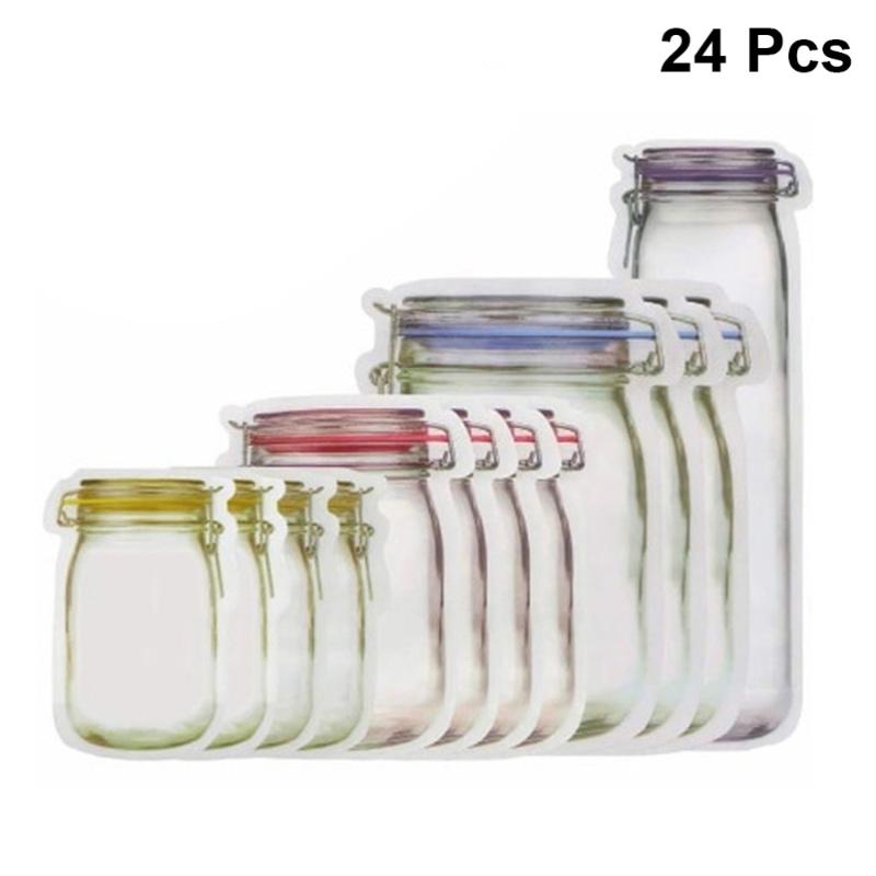 

24PCS Mason Jar Self-styled Bag Sealed Storage Pouch Transparent Material Storage Bag Freshness Protection