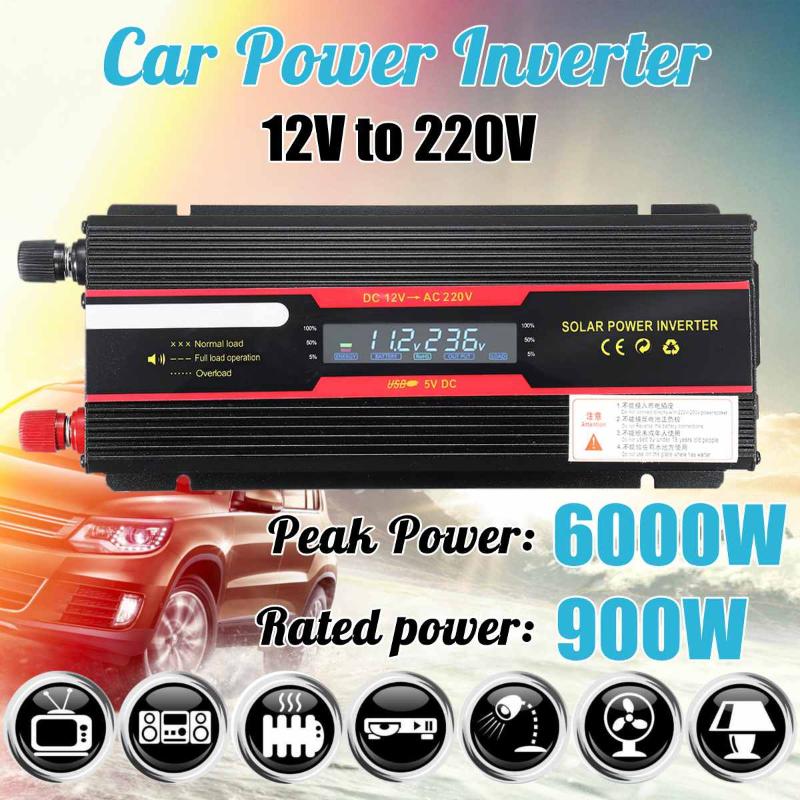 

Car Inverter 12V 220V 6000W P eak solar Power inverter LCD Display DC 12/ 24V to AC 110V/220V Modified Sine Wave Converter