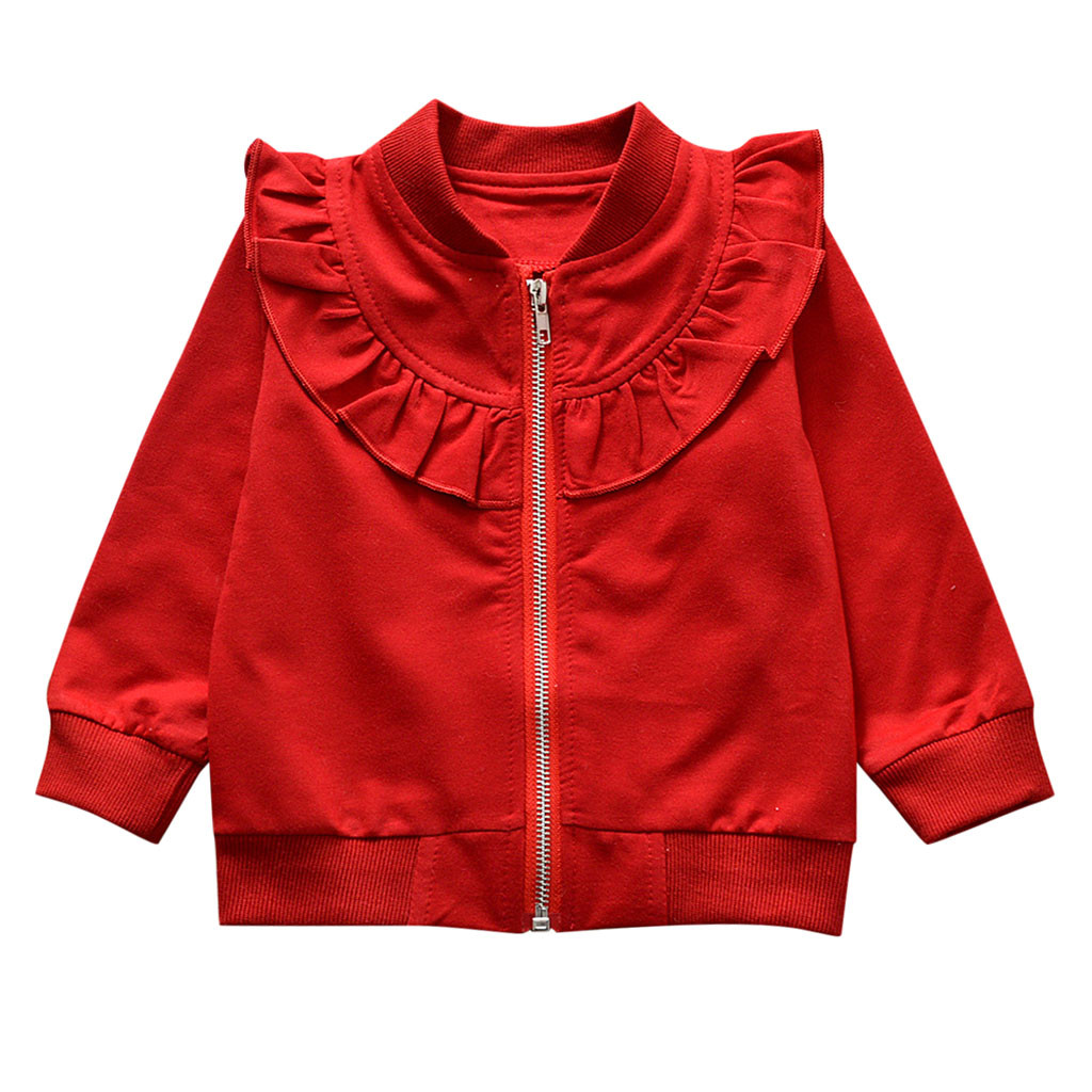 

Baby Hoodies Coat Long Sleeve Solid Zipper Sweatsuit Tops Outerwear Cotton Blend V-Neck Lace for Kids, Red
