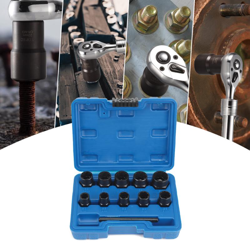 Tuerca Extractor manga el juego de pernos removedor de la herramienta 10 piezas Maximum Impact Perno y tuerca Remover Kit