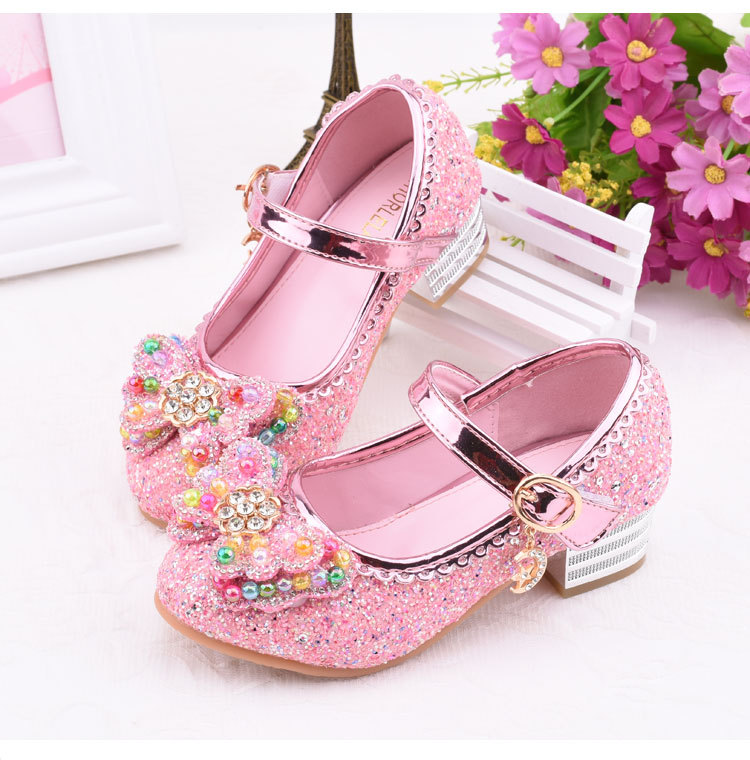 

SPring Autumn Children's Kids Girls Princess Leather Shoes Mules Clogs Shoes Sandals Wedding High Heels Bowtie Dress, Blue