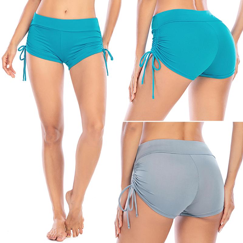 

Women Yoga Shorts High Waist Energy Stretch Fitness Side Drawstring Sexy Leggings Yoga Pants Fitness Push Up Sports Gym Shorts, Lake blue