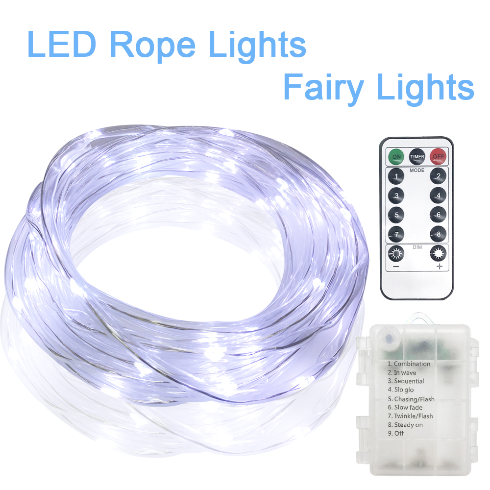 

LED Rope Lights Battery Operated Waterproof 16.4ft String Lights with Remote Timer Firefly Dimmable Fairy