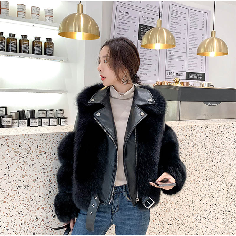 

Women's Winter Jacket Natural Fur Coats With Sheepskin Leather Female Short Jacket Full Sleeve Fashion Ladies Real Fur, Beige
