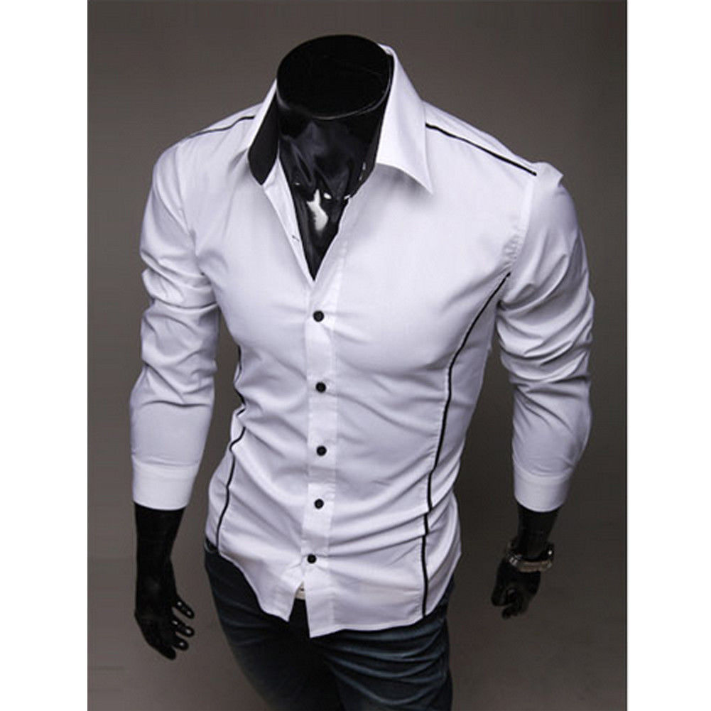 

2019 New Style Fashion Hot Men's Long Sleeve Shirt Button Patchwork With Pocket Formal Button Plain Top, Black