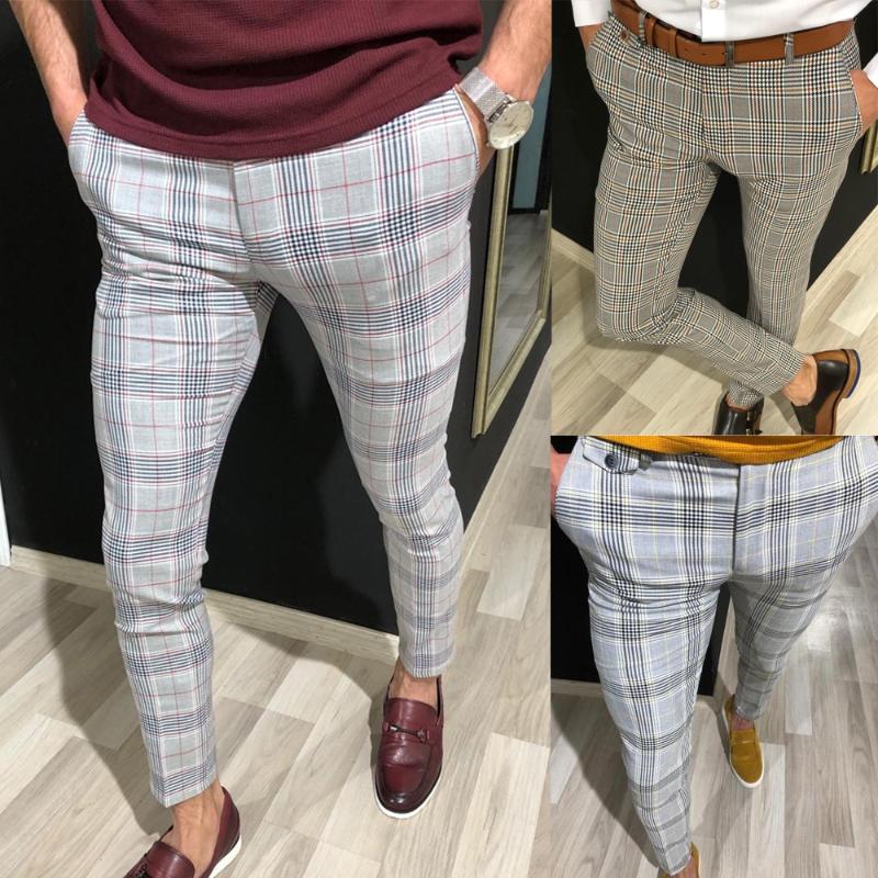 

Mens Slim Fit Trousers Check Smart Casual Pants Joggers Tartan Jogging Skinny Bottoms Men Male Casual Trousers