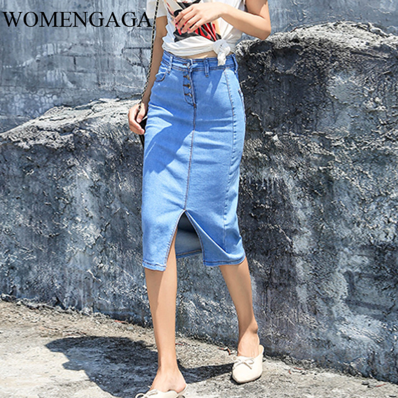 

2020 New Fashion Summer Sexy Essential For Girls Split Vintage Denim Skirt Big Size Elasticity Sexy Cowboy Womens Lady 3XL A021, Light blue