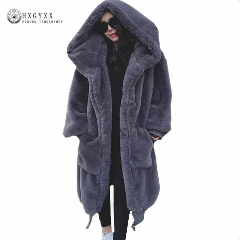 

2018 Winter Woman Coat Teddy Jacket Faux Fur Outerwear Hair Thick Long Plush Coat plus size loose Ponchos Capes OKD600, Black
