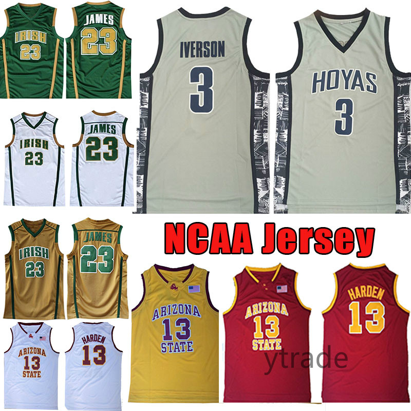 

NCAA Georgetown Allen 3 Iverson Basketball Jersey College University James 13 Harden Arizona State Sun Devils High School Irish #23 James, Ncaa (daxue)