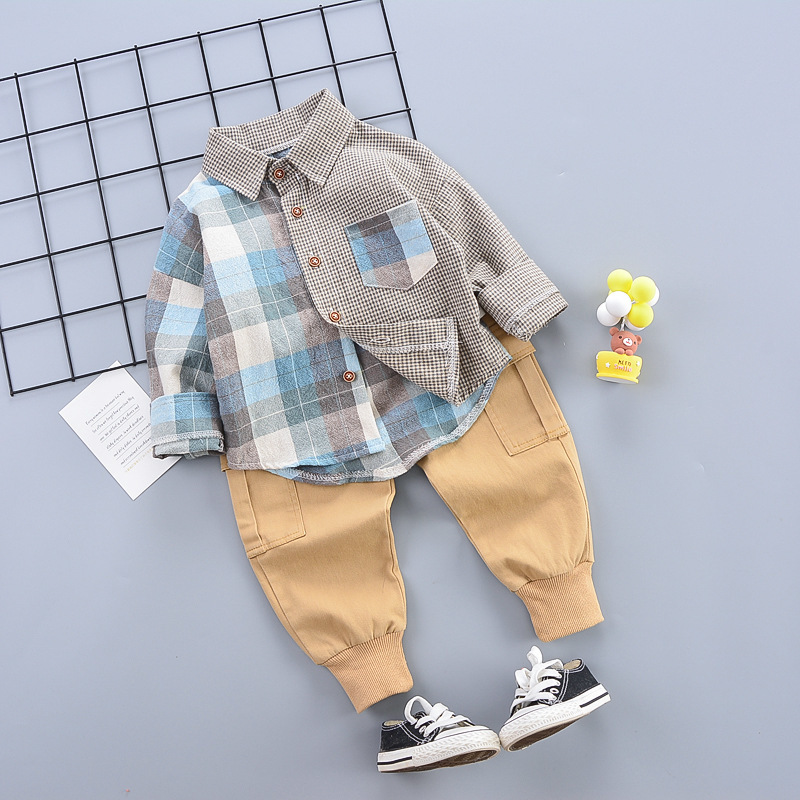 

2020 New Spring Autumn Children Leisure Clothes Baby Boy Girl Lattice Shirt Pants 2Pcs/sets Kids Infant Outfit Fashion Tracksuit