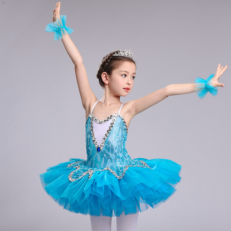 

sky blue professional ballet tutu for girls kids sequin ballet tutu child dance costume for girls